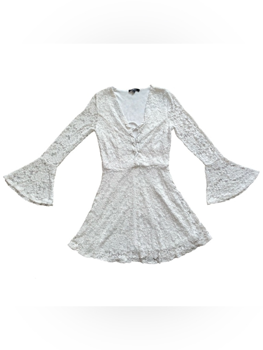 Ambience White Lace Embroidered Floral Rose Twee Angel Ruffle Layered Dress S/M